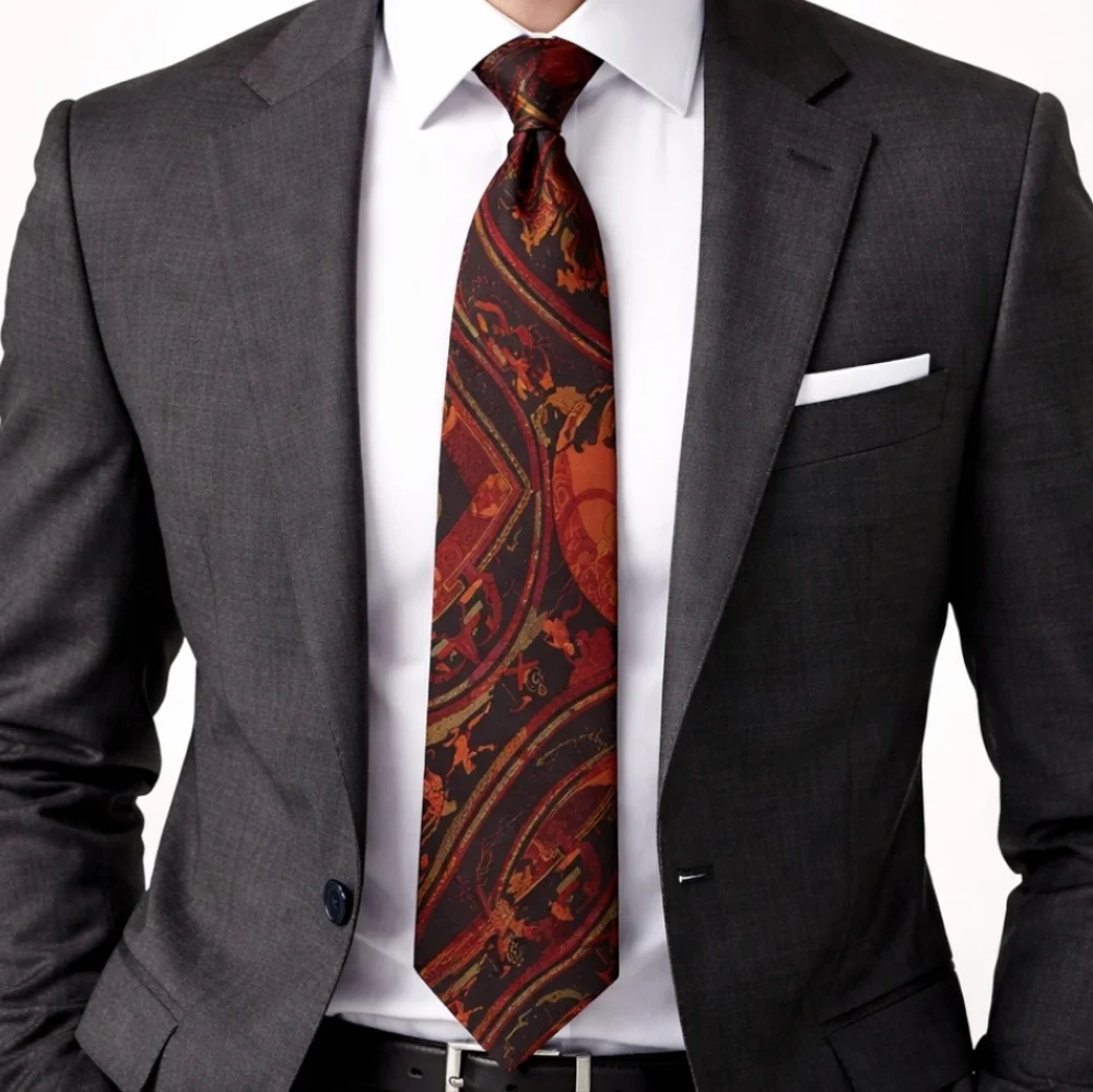 Gianfranco Ferré Baroque Abstract Silk Tie Red Black Gold Made in Italy